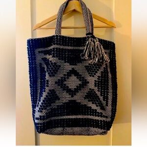 Large Abercrombie and Fitch woven tote bag with tassel, or beach and travel bag